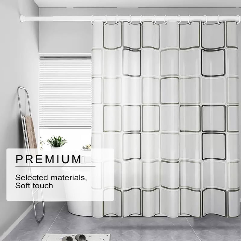TIKABC Shower Curtain Liner, 4G PEVA Shower Liner, Plastic Waterproof Shower Curtains, with Grommet Holes and 3 Magnetic Weights(Black White Big Square) - Image 2